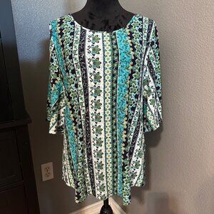 Blouse L Floral Stripe Paisley Top Boho Peasant Cottagecore Split Sleeve Lagom